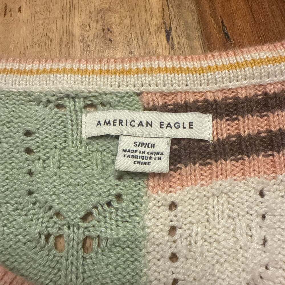 American Eagle Patchwork Button-Up Crochet Knit S… - image 2